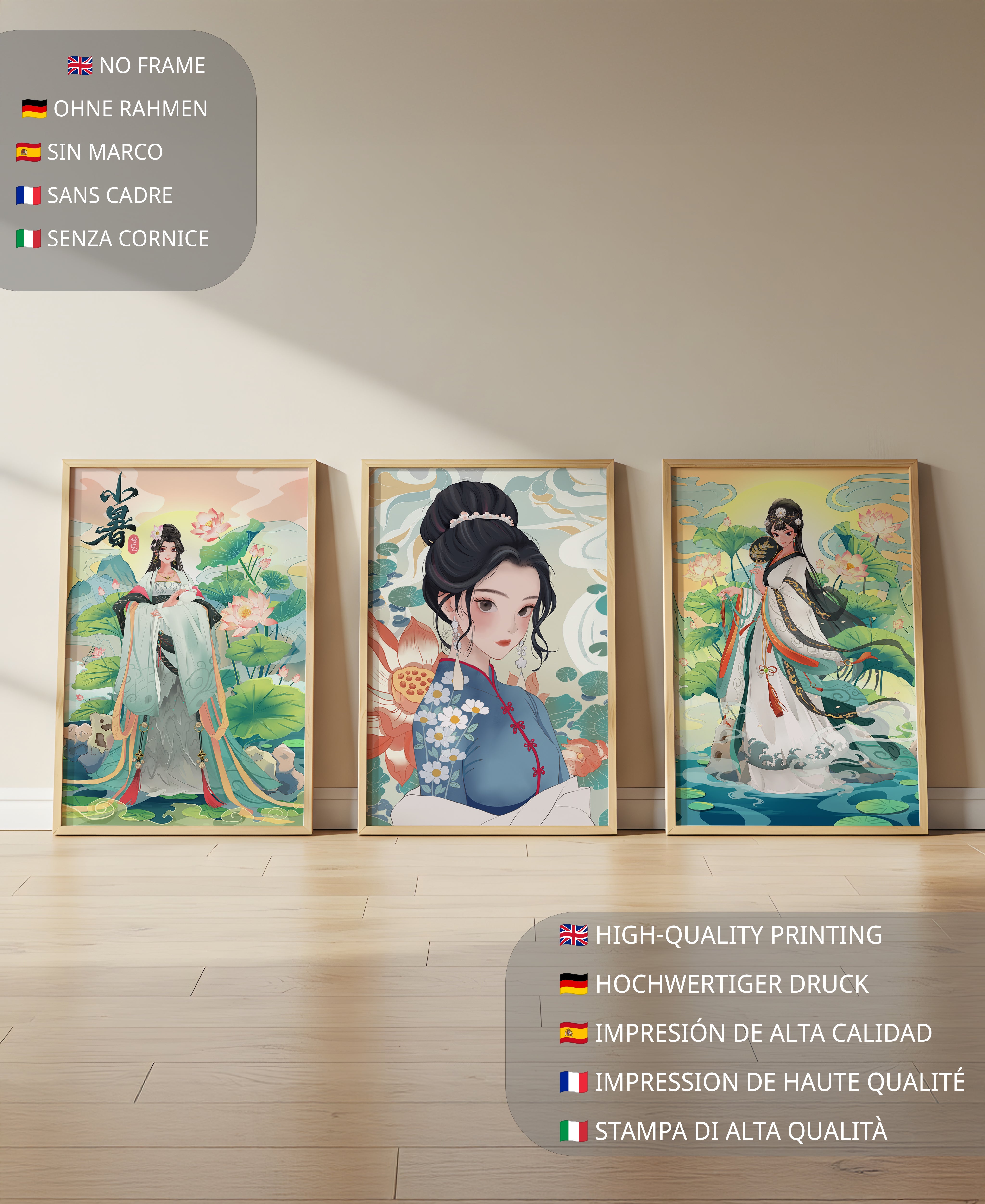 Serie De Arte Chino Con Mujeres Tradicionales En Impresión De Alta Calidad