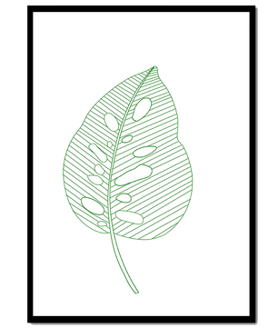 Detailed Green Leaf Line Drawing Art - Mi tienda