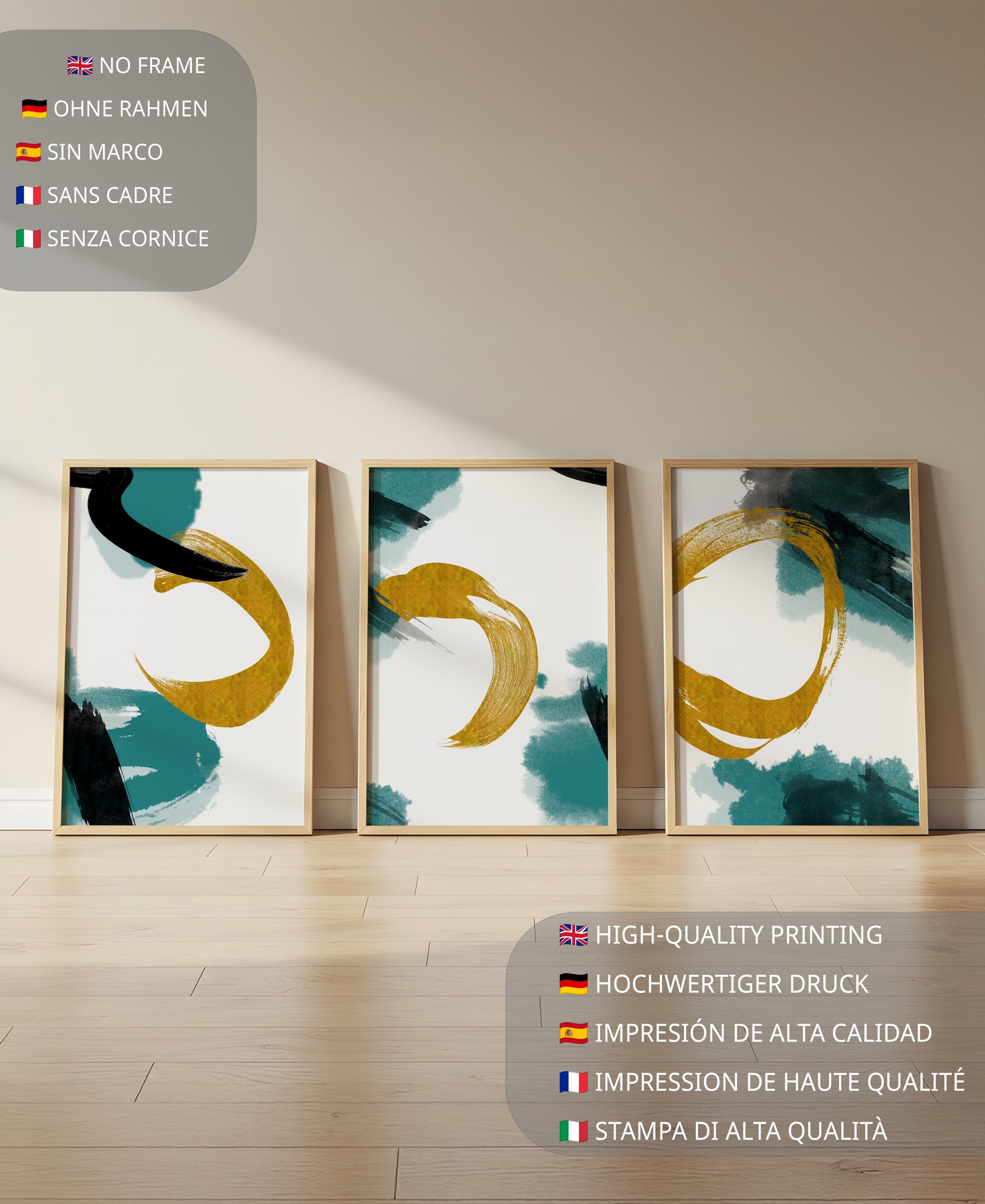 Decoración abstracta moderna sin marco con elementos dorados