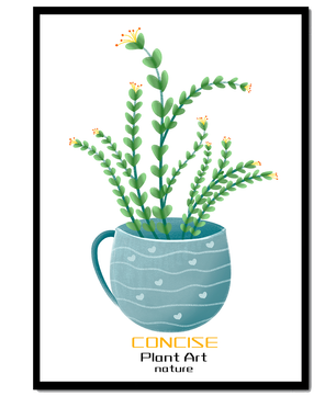 Ilustración de una planta verde en una taza decorativa azul