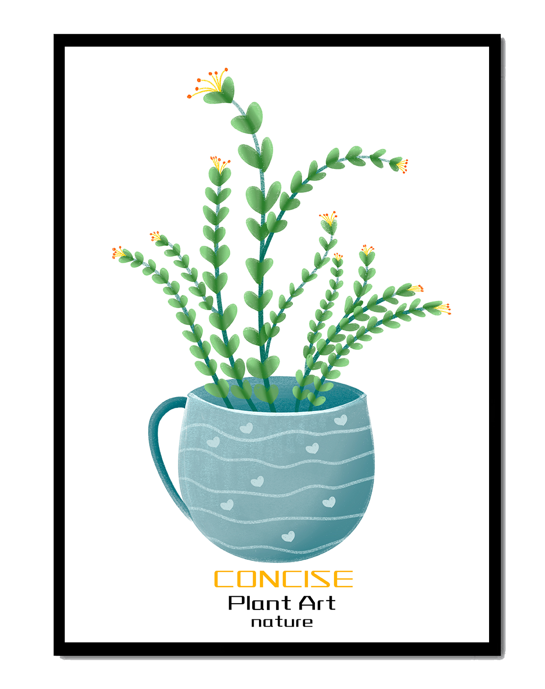 Ilustración de una planta verde en una taza decorativa azul