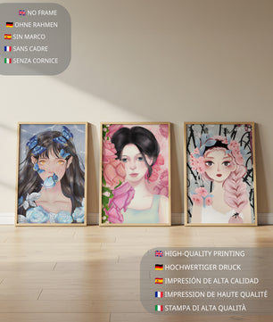 Arte De Mujeres Con Flores En Lienzos De Alta Calidad