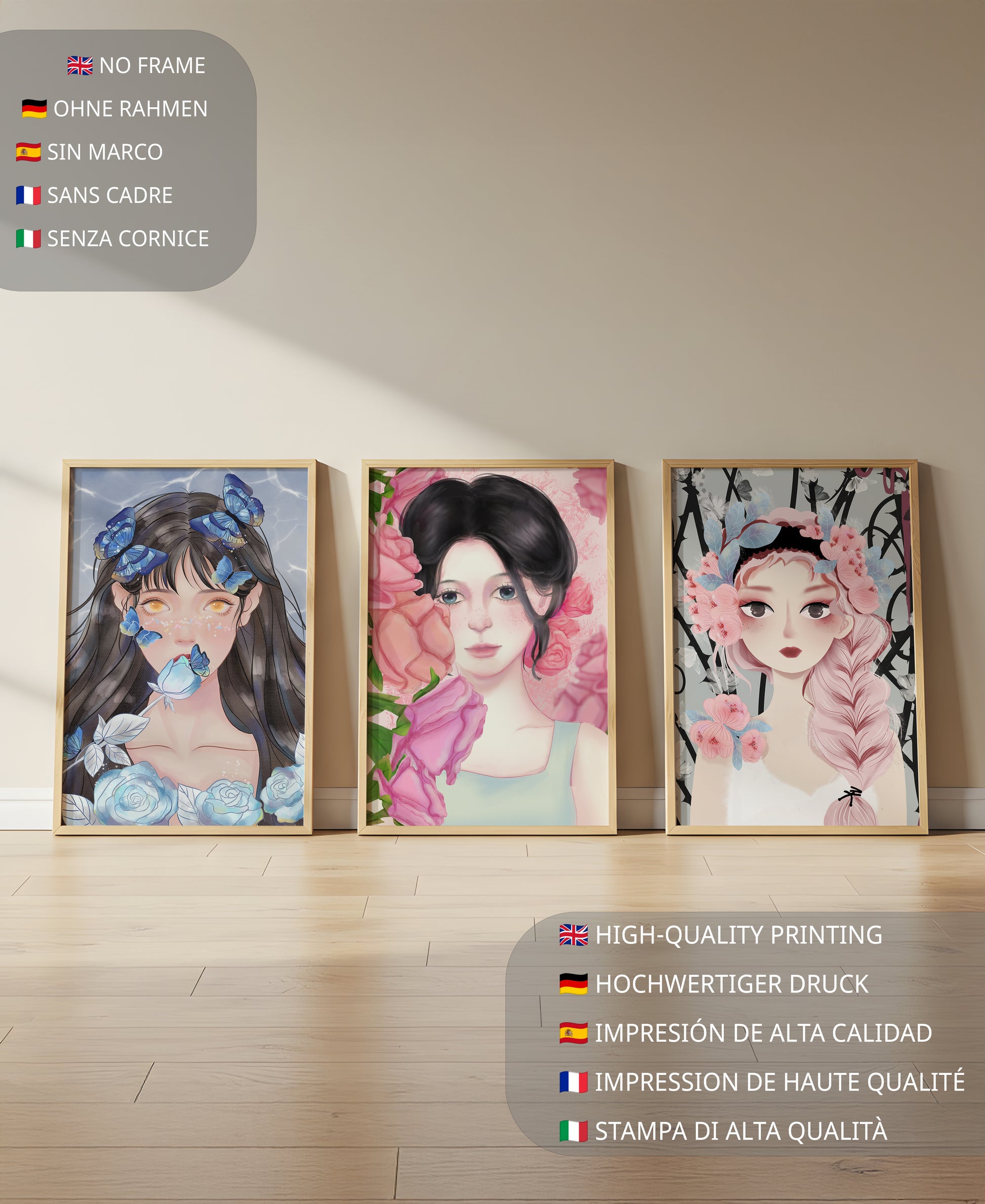 Arte De Mujeres Con Flores En Lienzos De Alta Calidad