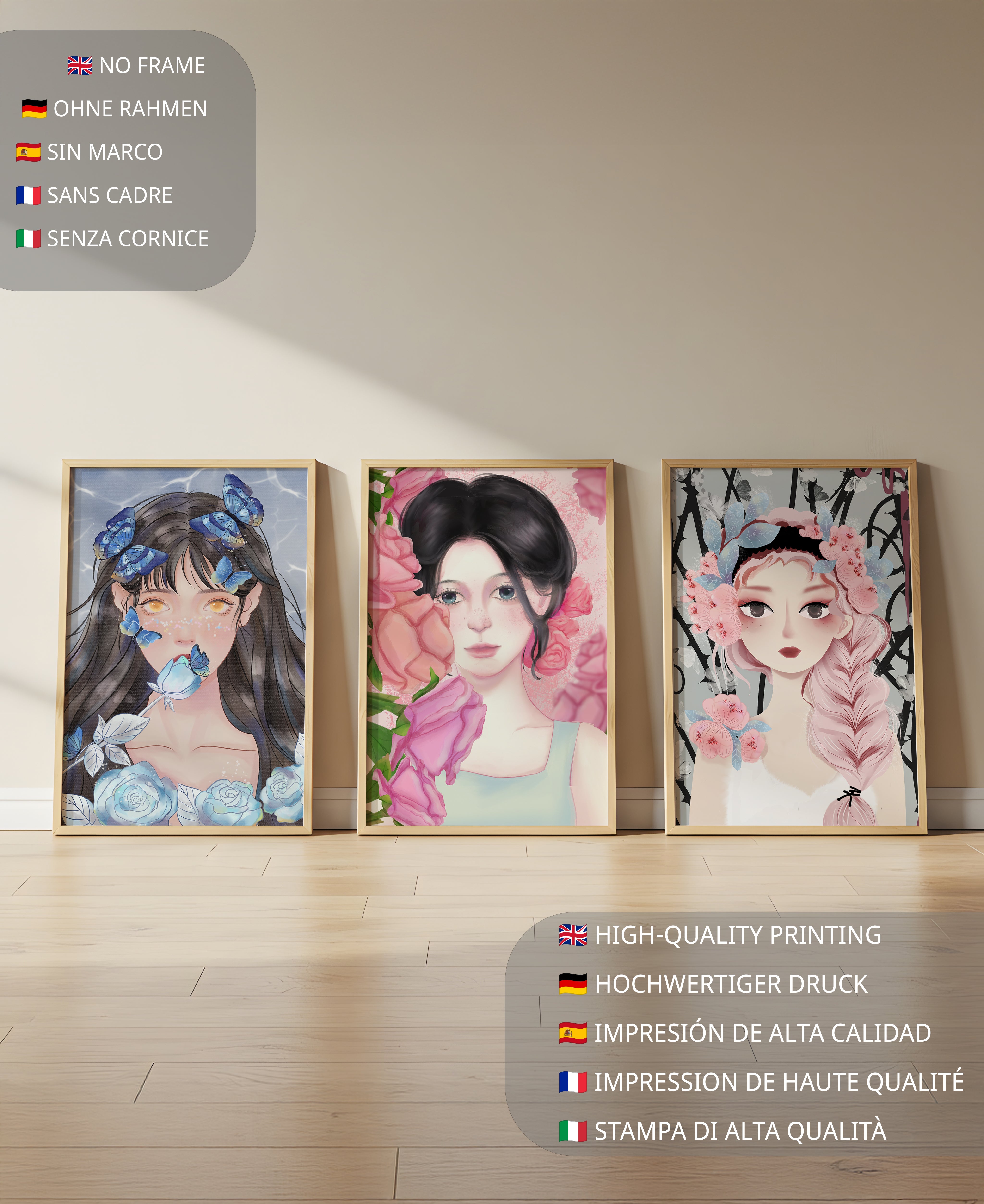 Arte De Mujeres Con Flores En Lienzos De Alta Calidad