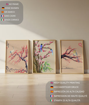 Decoración Oriental con Pájaros y Flores