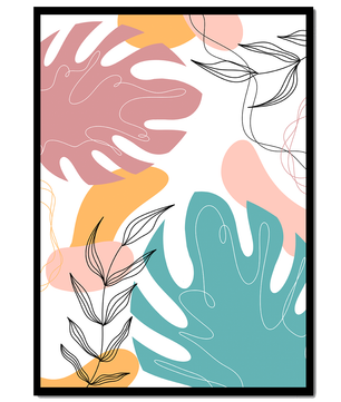 Illustration botanique abstraite avec des motifs de feuilles colorés