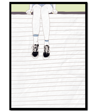 Illustration of Legs Wearing Sneakers and Socks on Lined Background