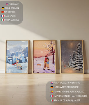 Dreier-Set mit Winterillustrationen in warmen und kalten Tönen