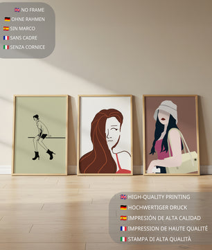 Images minimalistes de figures féminines dans des cadres en bois