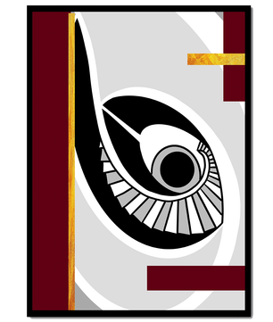 Arte geométrico abstracto con motivo de ojo y detalles dorados