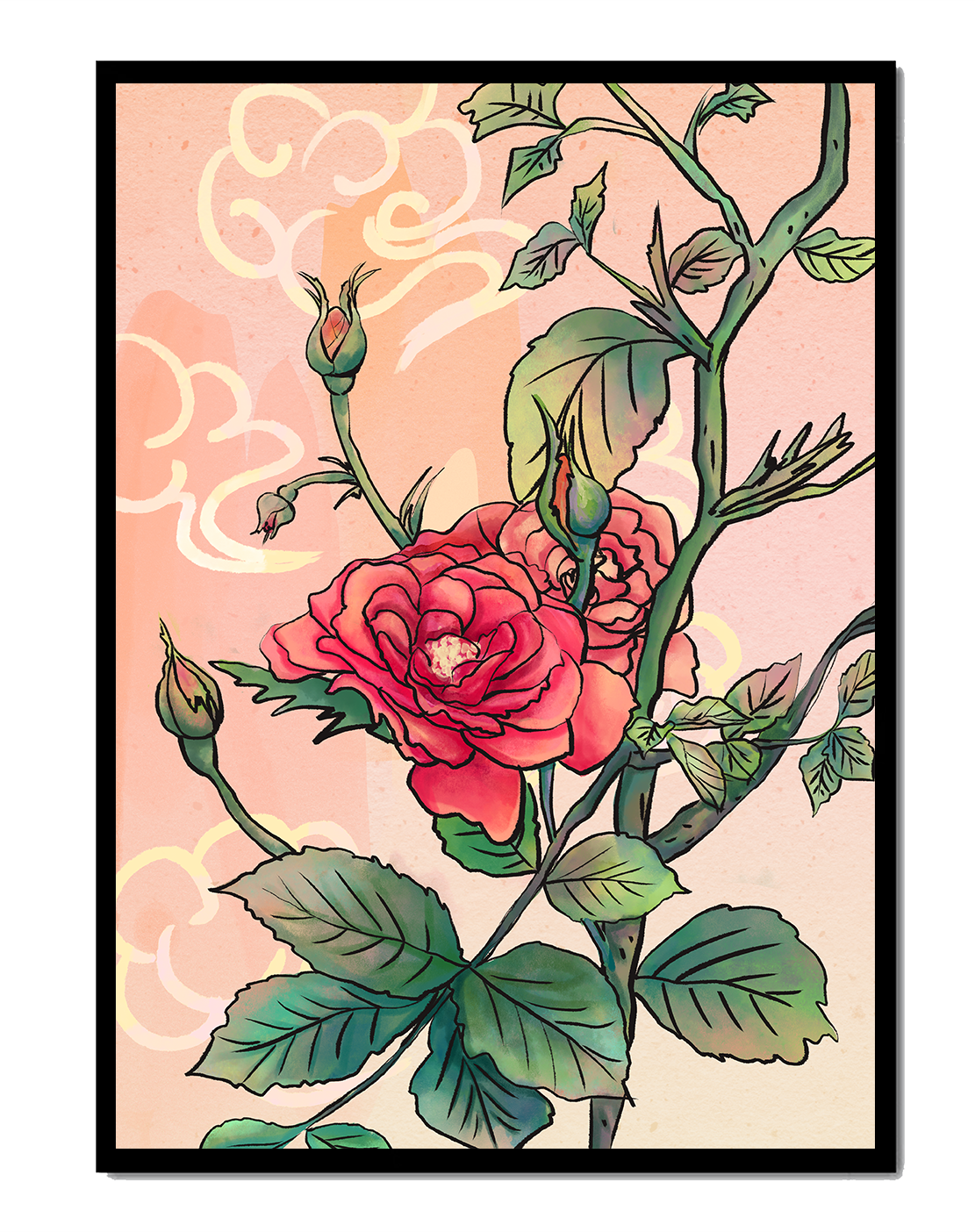 Ilustración Elegante de Rosa con Fondo Pastel Suave