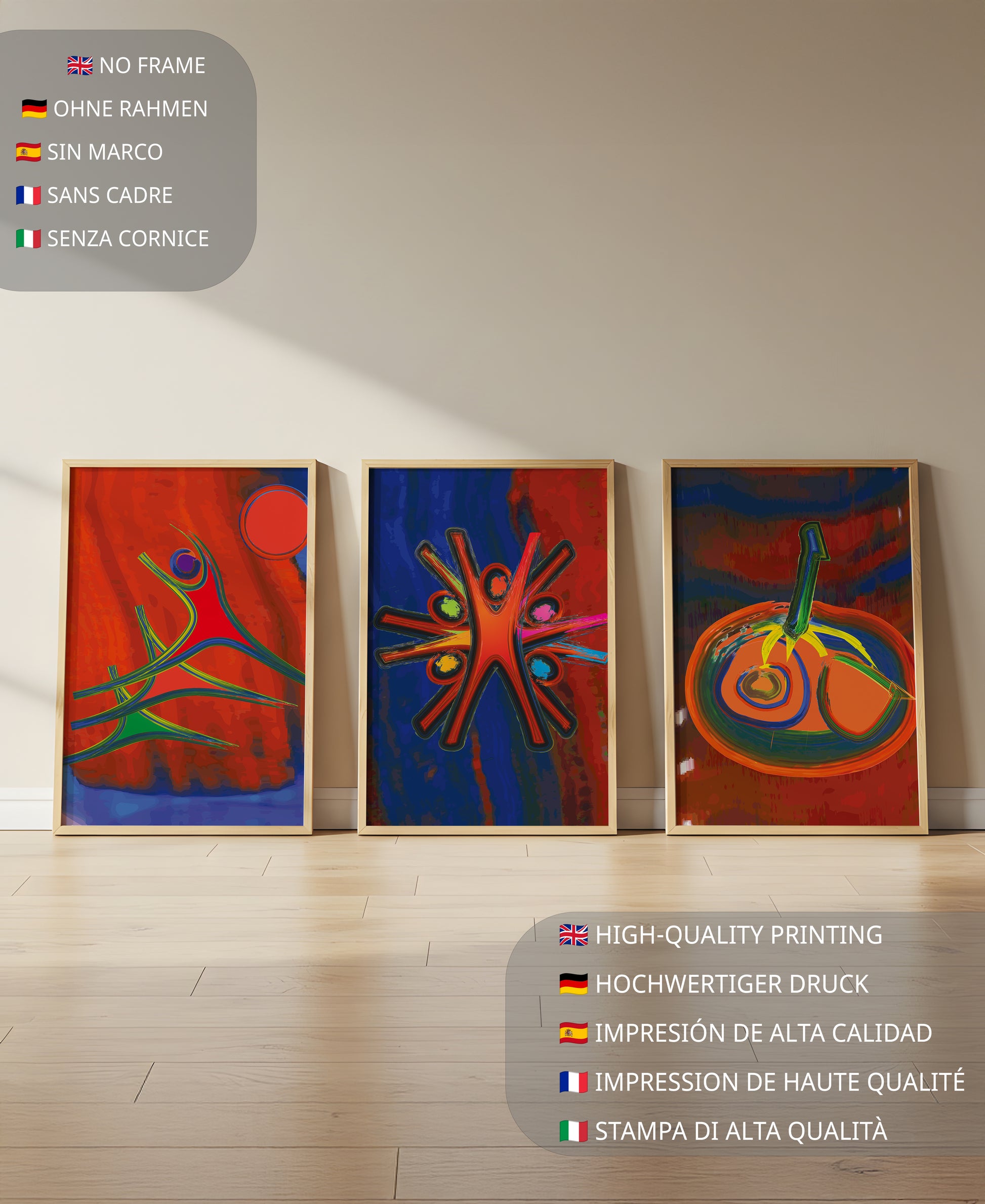 Pinturas Abstractas Coloridas en Estilo Moderno Sin Marco