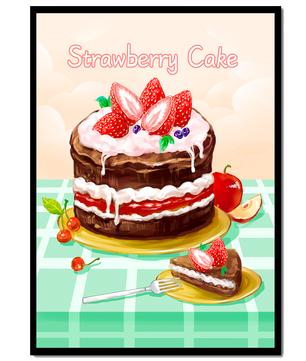Delicioso pastel de chocolate y fresa con crema y frutas