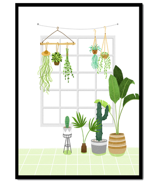 Decoración de interior con plantas colgantes y en macetas