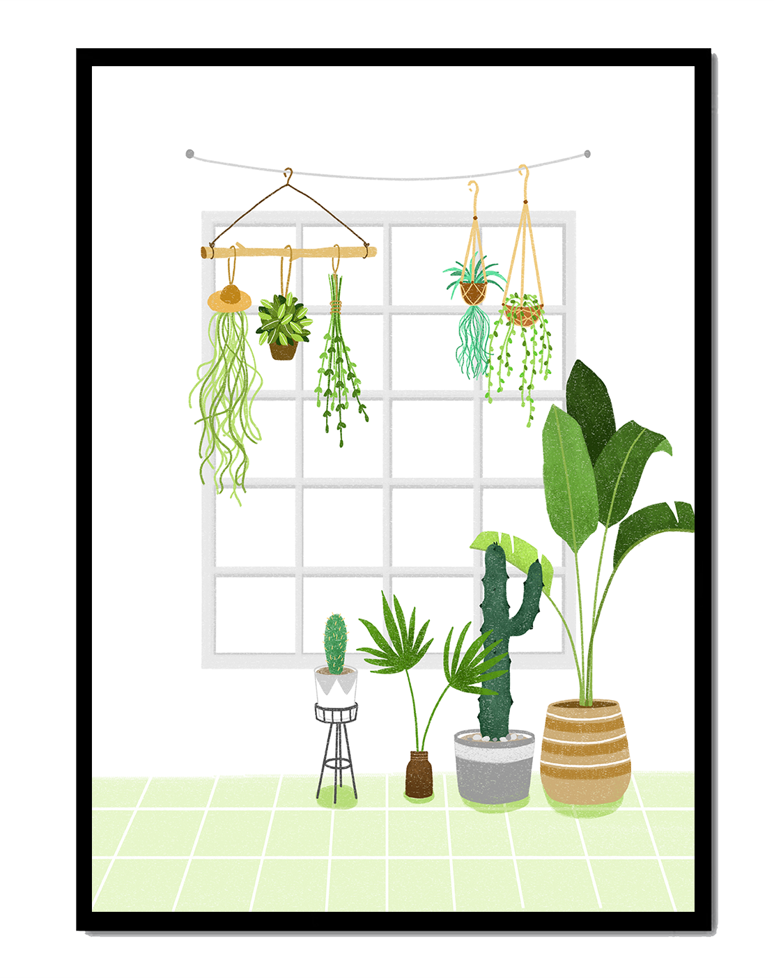 Decoración de interior con plantas colgantes y en macetas