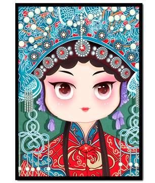 Cute Cartoon Character in Traditional Chinese Clothing with Intricate Headpiece