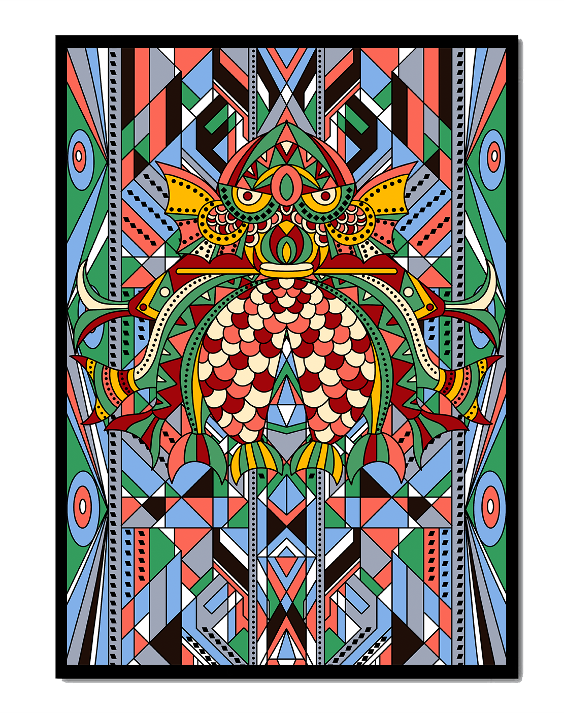 Colorful Geometric Pattern with Symmetrical Design and Abstract Motif