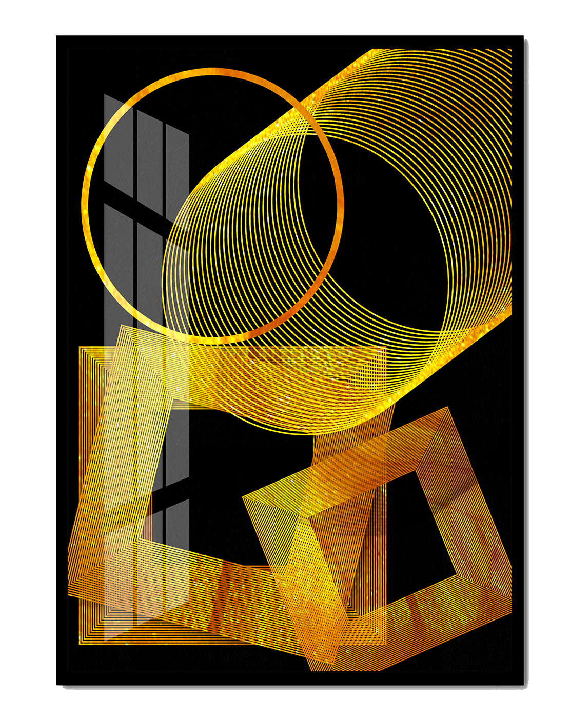 Geometric gold lines on black background