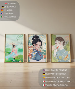 Décoration murale avec art asiatique de femmes élégantes