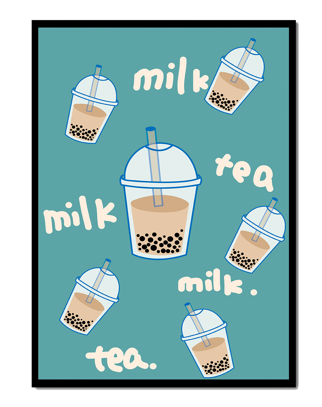 Bubble tea illustrated pattern with colorful cups and boba pearls