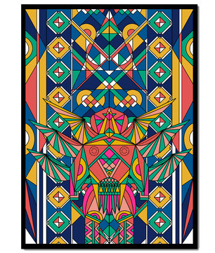 Arte abstracto geométrico colorido con patrones simétricos