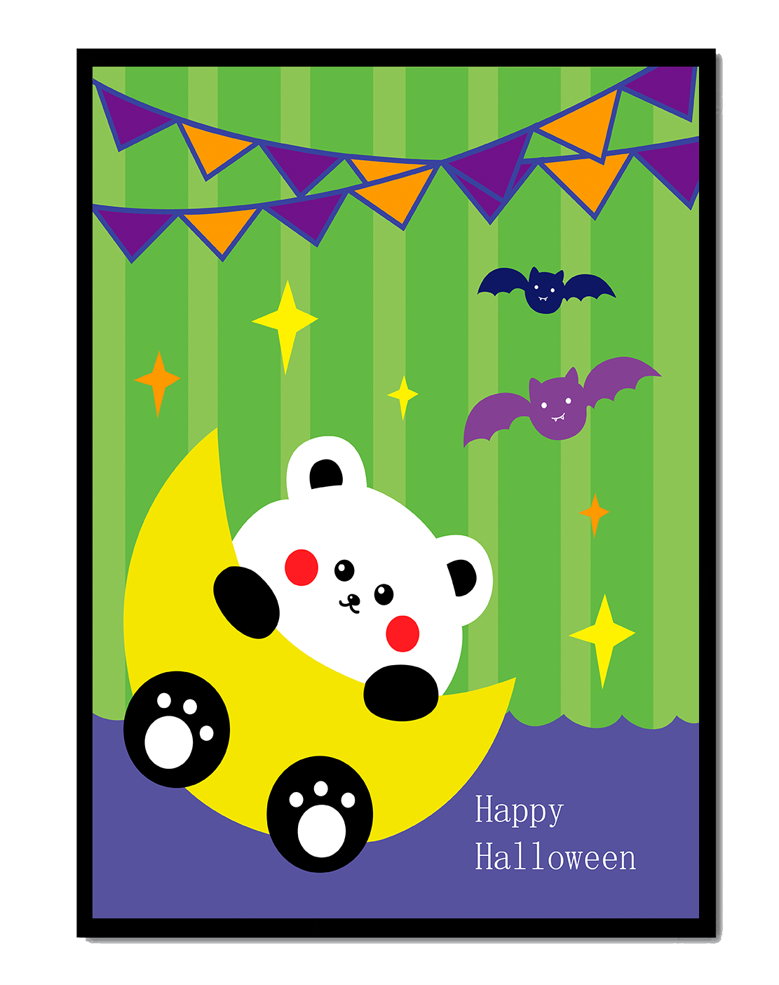 Charming Halloween-themed panda illustration with festive elements