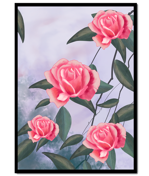Hermosas rosas rosadas con exuberantes hojas verdes sobre un fondo suave