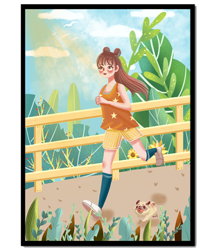 Chica trotando con su perro mascota en un parque vibrante