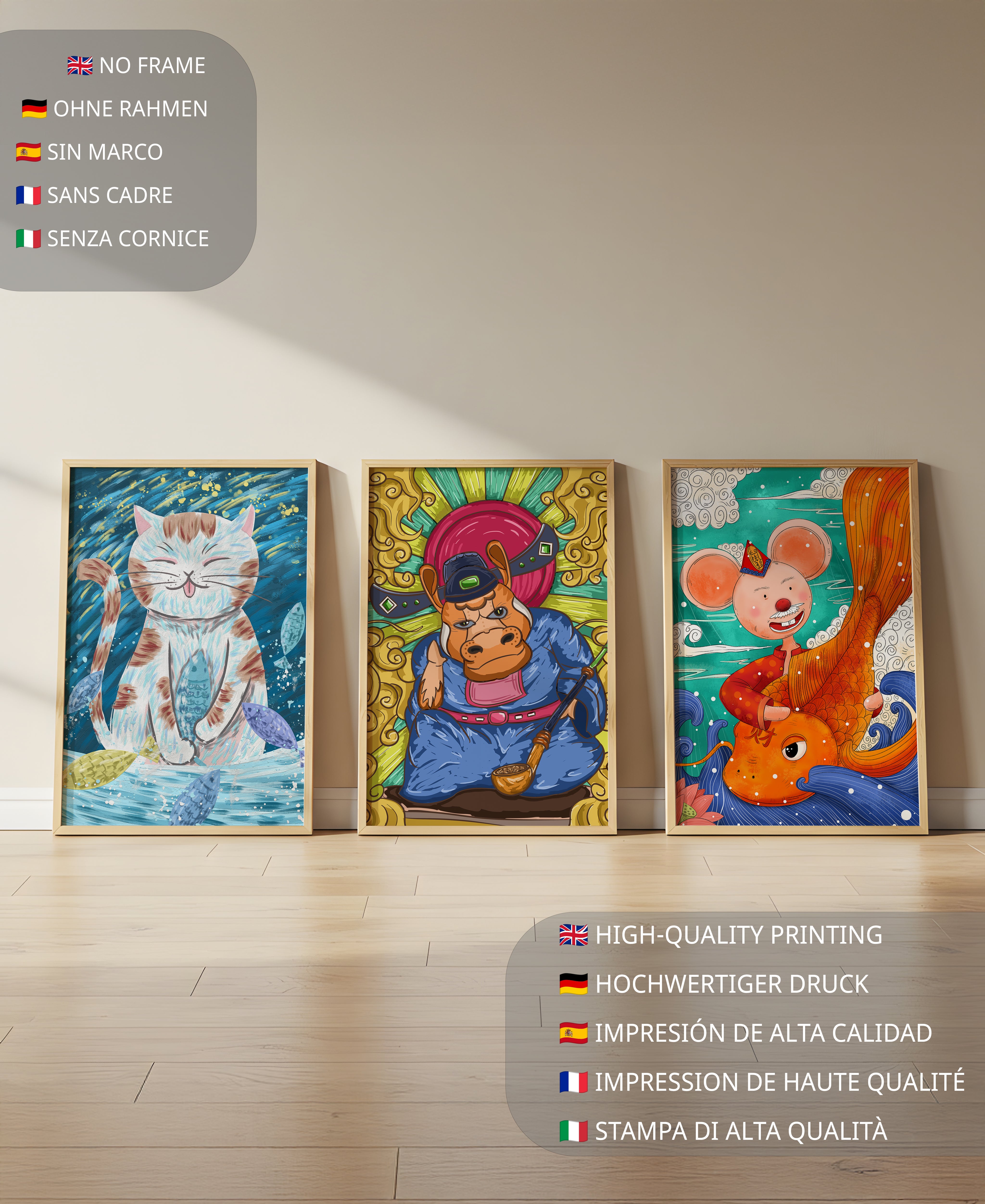 Ensemble d'illustrations d'animaux au style fantastique