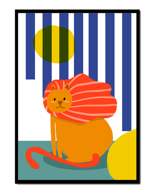 Colorful abstract lion illustration with vibrant stripes