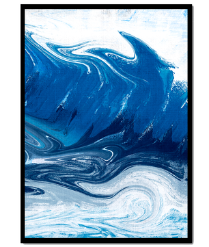 Pintura abstracta de ola oceánica azul y blanca con patrones giratorios