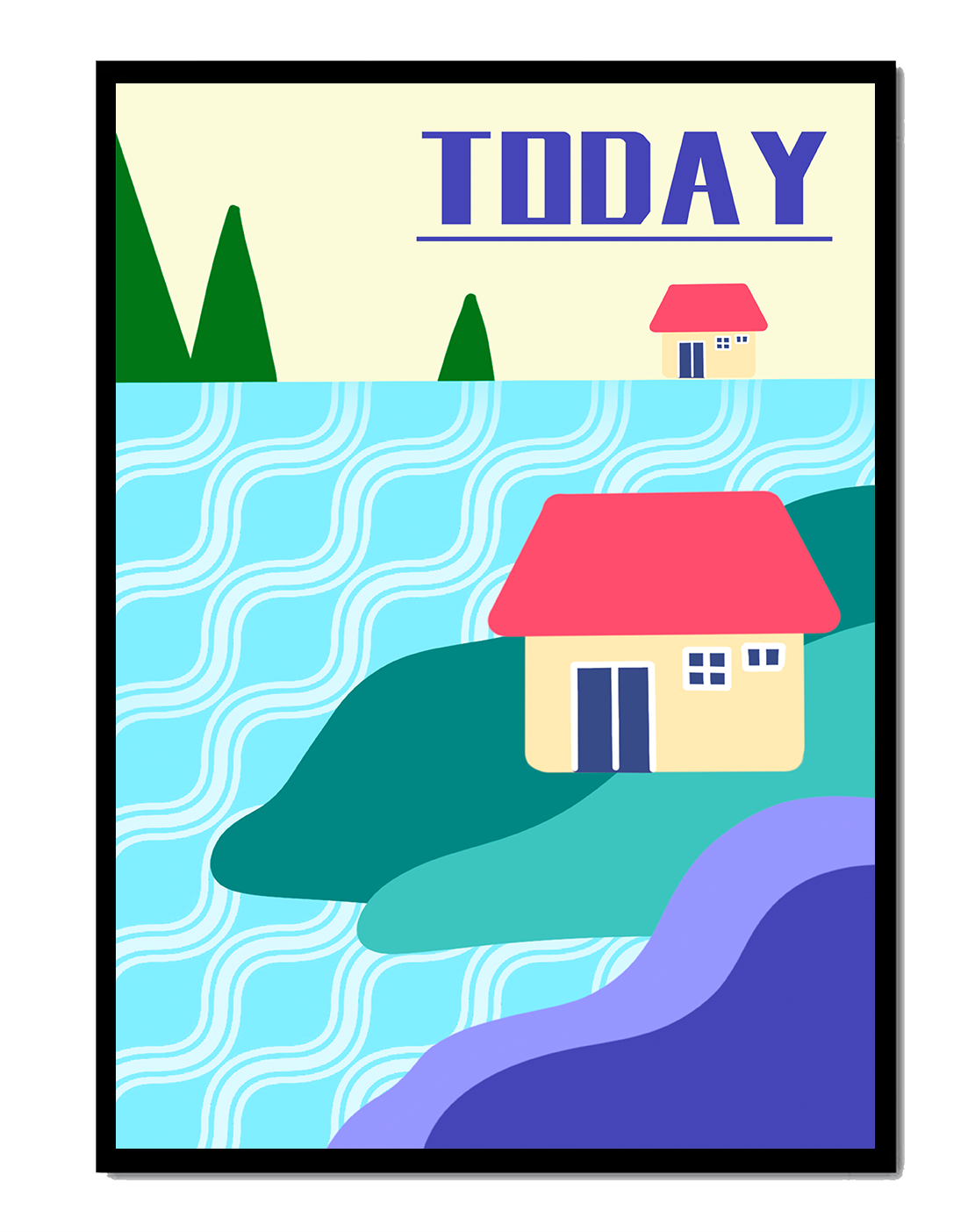 Modern house illustration with a scenic landscape and motivational text