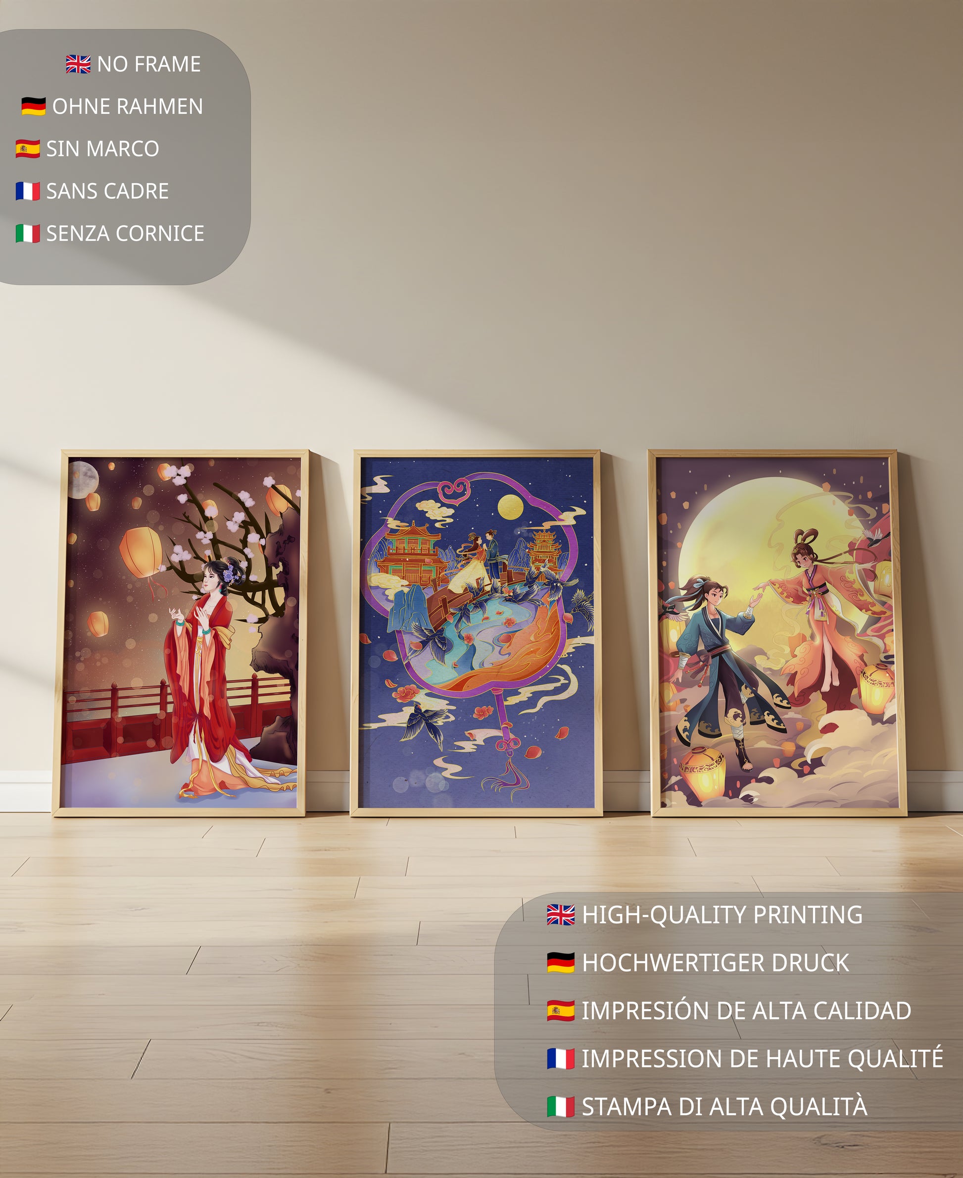 Satz asiatischer Illustrationen im kulturellen Stil
