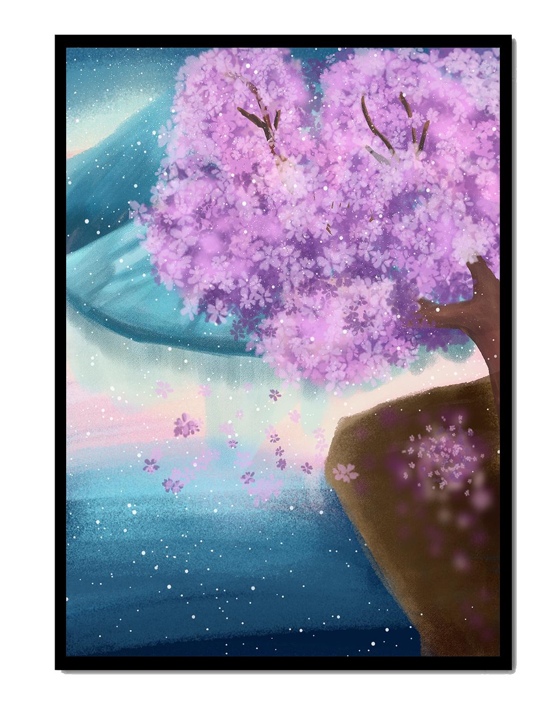 A Beautiful Cherry Blossom Tree in a Dreamlike Landscape