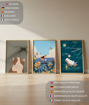 Triptyque d’Art avec Animaux et Paysages Illustrés