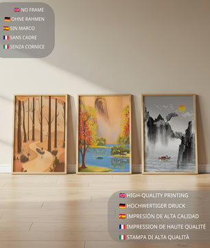 Ensemble de tableaux de paysages naturels scéniques avec art asiatique