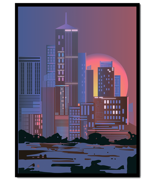 Modern Cityscape at Sunset with Skyscrapers and Vibrant Sky - Mi tienda