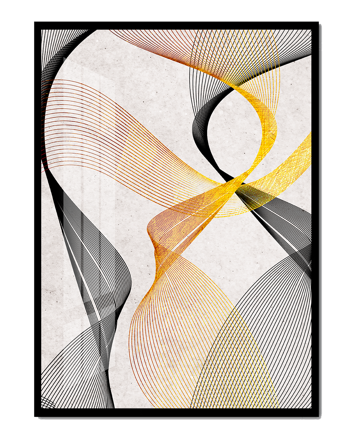 Elegant abstract waves with gold and black lines on textured background