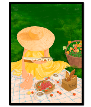 Picnic in the Park with Straw Hat and Flowers