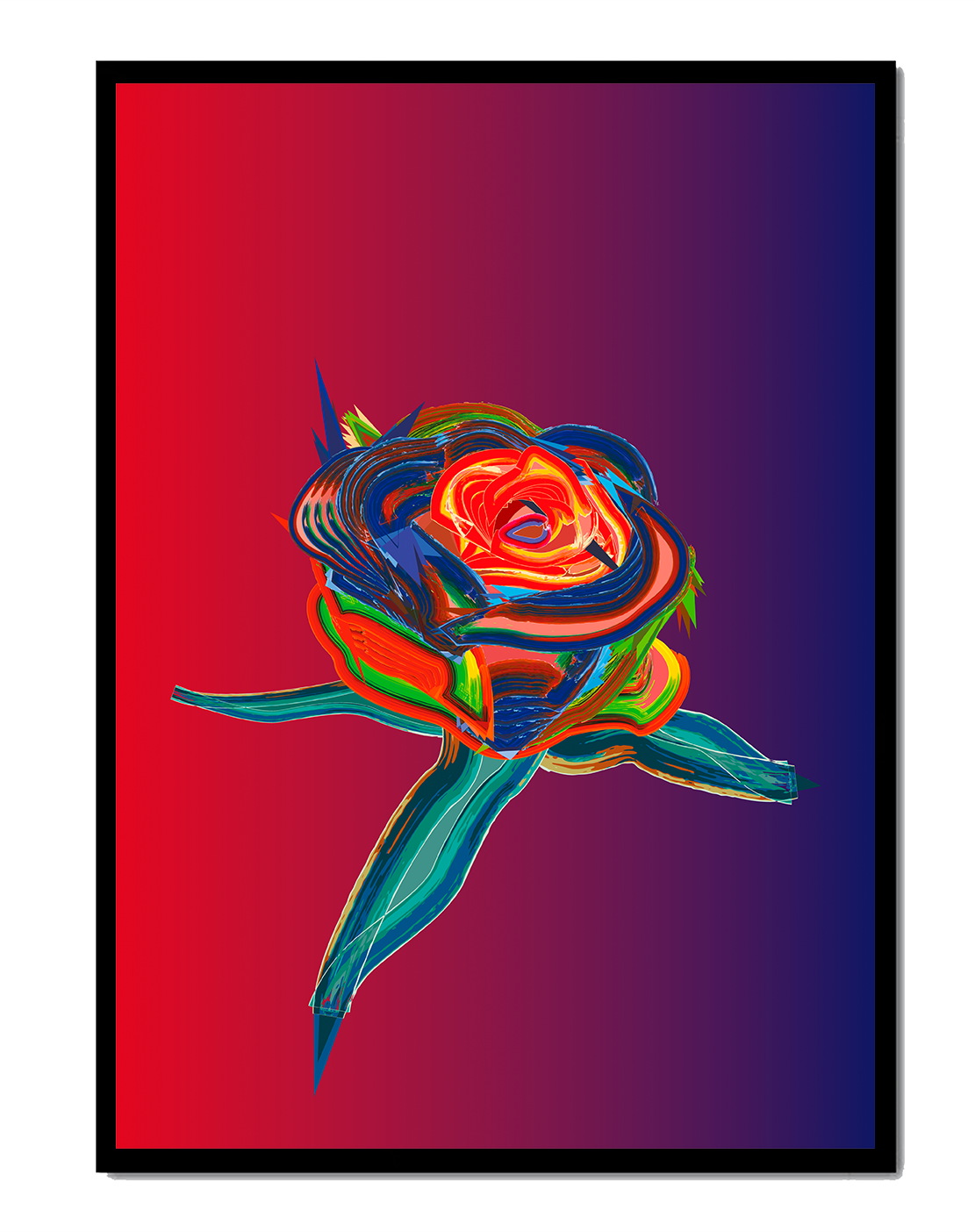 Rosa abstracta vibrante con colores dinámicos sobre fondo degradado