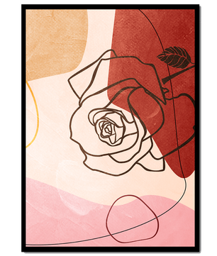 Abstract Floral Composition with Geometric Shapes and Line Art Rose - Mi tienda