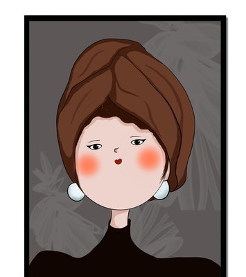 Elegant portrait of a woman with a unique headscarf and expressive features