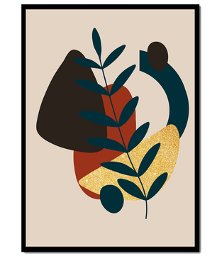 Abstract Botanical Composition with Geometric Shapes and Gold Accent - Mi tienda