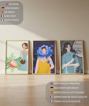 Tableaux modernes avec illustrations artistiques féminines dans un style coloré