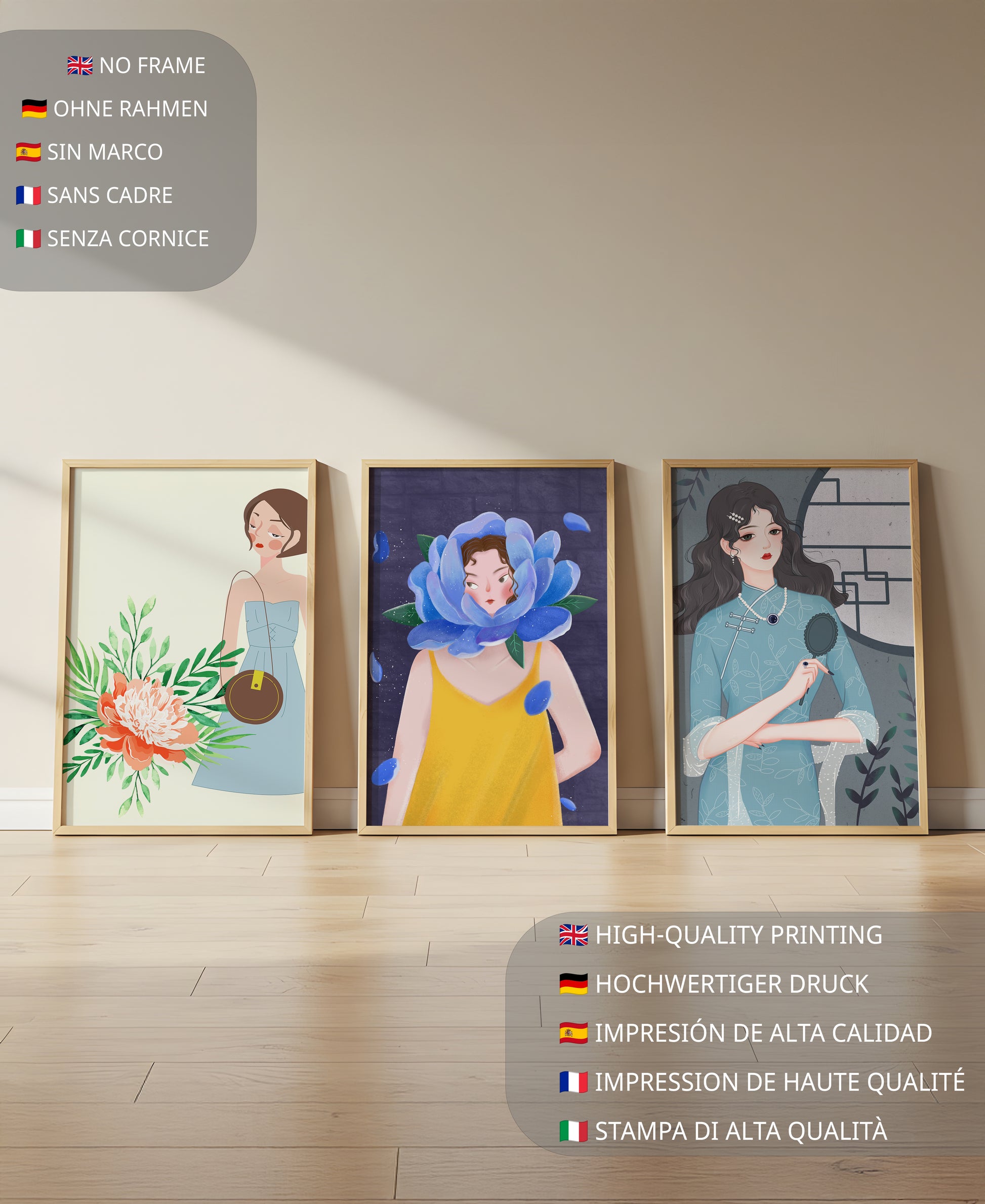 Cuadros Modernos con Ilustraciones Artísticas Femeninas en Estilo Colorido