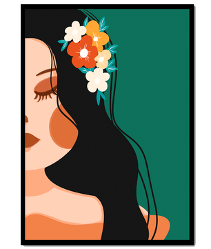 Elegante Illustration einer Frau mit floralem Haarteil
