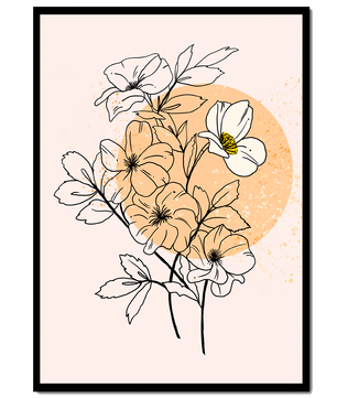 Ilustración floral minimalista con tonos pastel y fondos abstractos