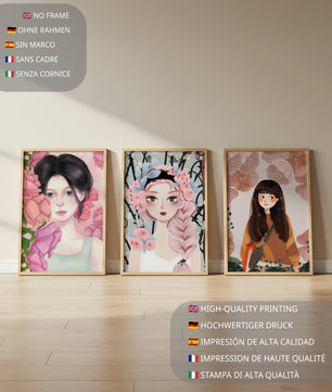 Illustrations artistiques de femmes avec des fleurs et inspiration botanique