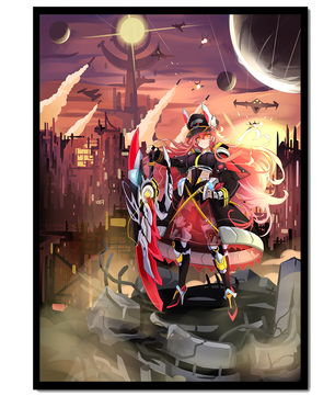 Futuristic Anime Warrior in a Dystopian Sci-Fi Cityscape