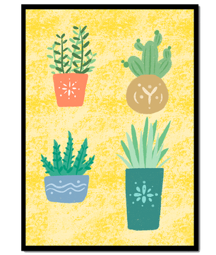 Illustrated potted plants on textured yellow background